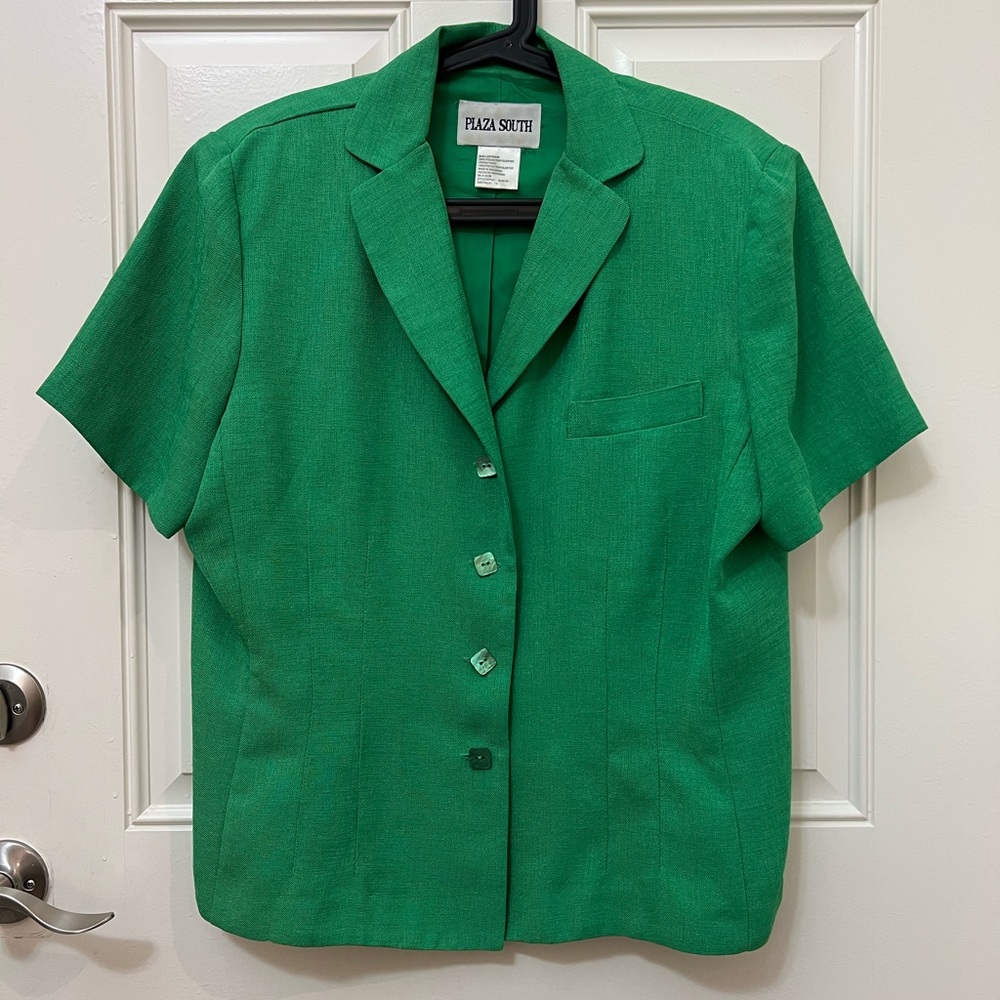 Womens Vintage 80s Short Sleeve Button Up Shoulder Pads Abalone Large 14 summer